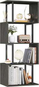 Geometric Bookshelf 5 Tier Bookcase, Industrial S-Shaped Display Storage Shelf f - Picture 1 of 8