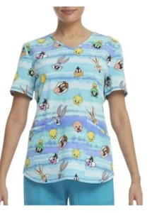 New Scrubstar Women's Looney Tunes "Tie Dye Toons" V-Neck Print Scrub Top Medium - Picture 1 of 6