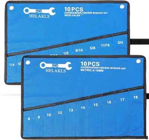 2 Piezas (10 Bolsillos SAE + 10 Bolsillos Métricos) Llave Herramienta Enrollable Bolsa Utilidad... - Imagen 1 de 3