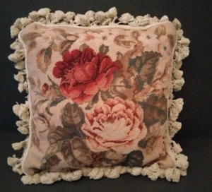 Cuscino con frangia Bouquet Rosa Agopuntura Fiore Velluto Schiena Tassellata Lana - Foto 1 di 8