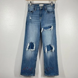 Abercrombie Kids High Rise Wide Leg Distressed Jeans Bejeweled Embellished 11/12 - Picture 1 of 11