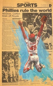 PINTURA ORIGINAL MYER BERKOWITZ "MCGRAW" EN PERIÓDICO VINTAGE FIRMADA A MANO FECHA - Imagen 1 de 1