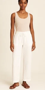 H&M White Linen Blend Drawstring Pants Size Large Wide Leg Elastic Waist Lounge - Picture 1 of 8