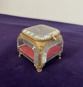 Antique French Bevelled Glass Trinket Box Jewellery Box - Picture 1 of 8