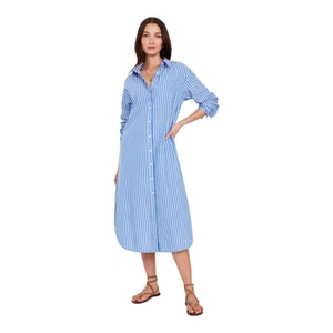 Old Navy Hemdblusenkleid Damen Medium Tall Midi reine Baumwolle blau weiß gestreift - Bild 1 von 15