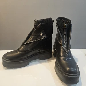 Sam Edelman Linds Womens Boots Sz 7 M Ankle Black Leather Zip Front Sweater - Picture 1 of 11