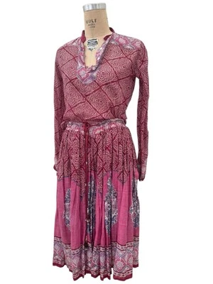 De Colección Años 70 India Algodón Gasa Hippie Boho Estampado en Bloque 3 Piezas Top Falda Chaleco Talla M Raro Foto 1 de 4