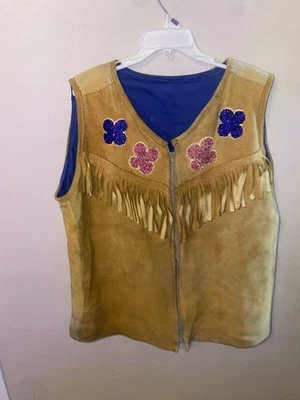 Vintage 1960s Handmade Suede Fringed Vest With Beading And  Hand painting. - Image 1 of 4