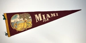 RARE VINTAGE 1950s MIAMI FLA FELT PENNANT BANNER 26" W/ LOOPS - Picture 1 of 4