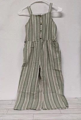 Oshkosh Striped Jumpsuit Linen Blend Green Girls Size 10/10A - Image 1 of 4
