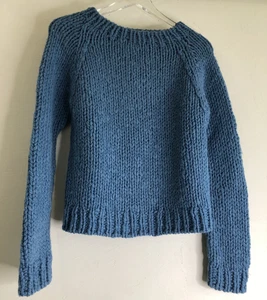 Toccin Sz Med Blue Chunky Knit Crop Chunky Crop Sweater Wool Alpaca Pullover - Picture 1 of 8