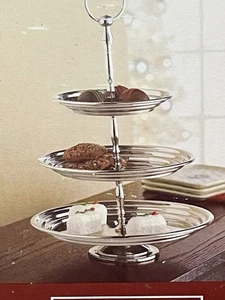 RARE ST. Nicholas Square 3 Tiered Silver Finish Server W/ Snowflake Handle. NEW - Picture 1 of 7