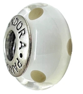 Pandora White & Grey Polka Dot Murano Glass Charm 790602 - Picture 1 of 7