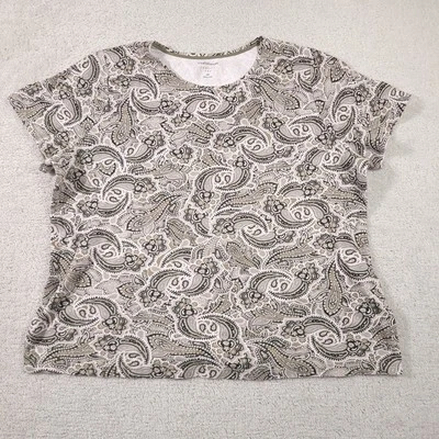 Croft & Barrow Classic Tee Shirt Womens 2X Plus Brown Paisley Print Short Sleeve - Image 1 of 4