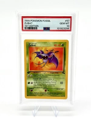 PSA 10 GEM MINT 1999 POKEMON FOSSIL 57 ZUBAT 1ST EDITION ENGLISH - Image 1 of 2