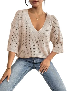 Womens Spring Tops 2025 Summer Shirts Crochet  Sleeve Sweater Pullover3275 - Bild 1 von 6