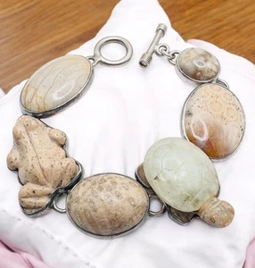 Amy Kahn Russell AKR Sterling Silver Frog Turtle Stone Bracelet - Picture 1 of 11