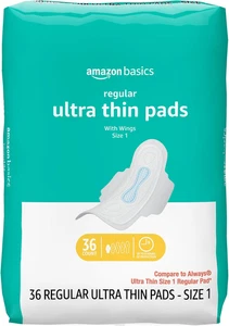 Amazon Basics Regular Absorbency Pads for Women, Ultra Thin with Flexi-Wings, Un - Picture 1 of 12