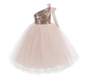 One-Shoulder Sequins Tutu Flower Girl Dress Tutu Dresses Princess Dress Pageant  - Picture 1 of 72