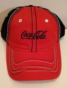 COCA COLA SODA COKE RED & BLACK SCRIPT LOGO BASEBALL CAP HAT ADJUSTABLE BACK - Picture 1 of 4