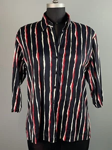 Vintage Jaegar Red White & Navy Watercolor Stripe Print Blouse * US 12 - Picture 1 of 3