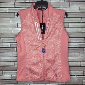 New RLX Ralph Lauren Golf Vest Women's Medium Full-Zip Pink White Pockets Jacket - Picture 1 of 17