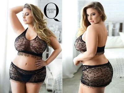 Top corto de dos piezas de encaje de red KILLER LEGS Micro Mini 818JT178Q Queen talla grande Foto 1 de 4