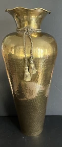Vintage Hand Hammered Brass Floor Vase 24" Rope Tassel Boho Decor FLAW - Picture 1 of 6