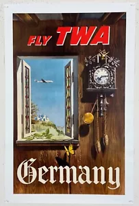 Original 1952 German Poster - FLY TWA GERMANY Plakat * Reisen * Selten - Bild 1 von 6