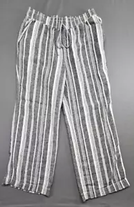 Briggs Women's Pants Size XL Gray Striped Elastic Waist Pockets Linen & Rayon - Picture 1 of 11
