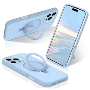 Designed for Case Silicone with Magnetic Stand Ring iPhone 16 Pro Max Sky Blue - Picture 1 of 7