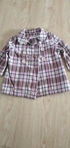 Genuine Kids Oshkosh Girls 12M Brown/ Pink Plaid Cotton Trench Pea Coat Jacket - Picture 1 of 3