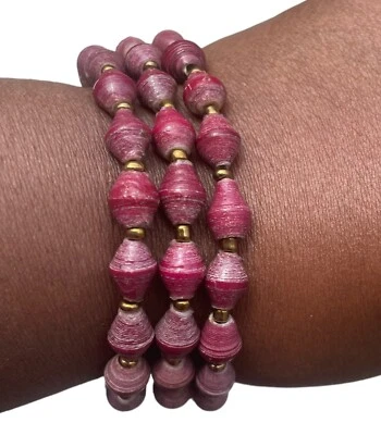 Brazalete Vintage TENG YUE Cuentas de Papel Rojo Multi Hilo Ajustable Firmado LEER Foto 1 de 4