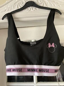 *BNWT* Size 16/18 Disney Black Minnie Mouse Underband Sports Bra / Bra Top - Picture 1 of 4