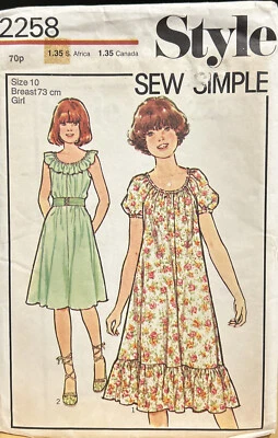 Style 2258 Size 10 Dress Sewing Pattern Girls - Image 1 of 2