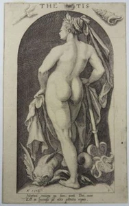 NICOLAES BRAEU KAREL VAN MANDER THETIS NINFA SEÑORA DESNUDO PEZ GRABADO EN COBRE 1598 - Imagen 1 de 4