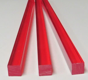 3 PC 1/2” x 1/2" x 12” INCH LONG SQUARE CLEAR RED ACRYLIC TRANSLUCENT ROD .50" - Picture 1 of 4