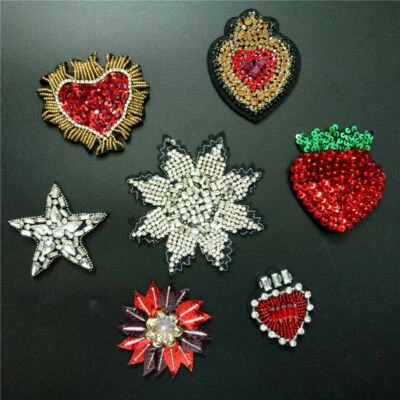3D Handmade Rhinestone Beaded Patches HEART STAR Sew on Sequin Crystal Crafts - Image 1 of 4