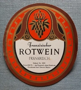 altes Flaschenetikett Etikett Französischer Rotwein Frankreich Theyer Mainz - Bild 1 von 2
