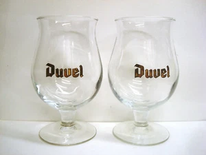 Duvel Beer Belgian Brewery Ale 2 Original Tulip Style 20oz Glass Gold Black Vtg - Picture 1 of 10