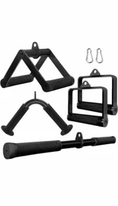 Tricep Press Down Bar, V Bar Cable Attachment, Steel Black Four-piece Set - Picture 1 of 11