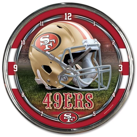 SAN FRANCISCO 49ERS HELMET LOGO 12" CHROME ROUND WALL CLOCK NEW WINCRAFT 👀 Cover