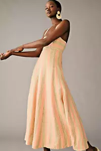NWT ANTHROPOLOGIE MAEVE SQUARE NECK TIE BACK A-LINE HALTER MIDI DRESS ORANGE 10 - Picture 1 of 7