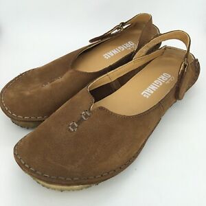 CLARKS FARAWAY MEADOW Women 8.5M Brown Leather Slingback Flats Shoes Rubber Sole