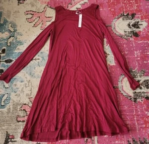 NEW NWT Qixing red maroon womens cold shoulder dress long sleeve Large simple - Picture 1 of 4