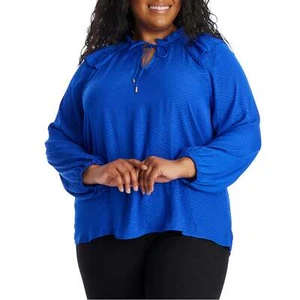 Neu mit Etikett Skies Are Blue Damenbluse Übergröße vorne zum Binden Rüschenbesatz Puffärmel 1X-3X - Bild 1 von 7