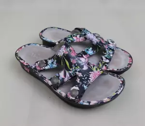 Alegria Dinah Leather Platform Comfort Slides Size 38, Black Floral #8709 - Picture 1 of 10
