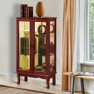 Adjustable Shelves Lighted Storage Curio Display Cabinet w/ Tempered Glass Doors - Picture 1 of 24