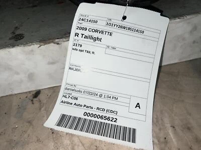 Used Right Tail Light Assembly fits: 2009 Chevrolet Corvette w/o opt T93 Right G - Image 1 of 4