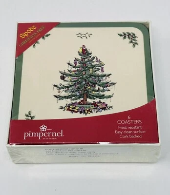 Spode Christmas Tree Coasters NEW SEALED Cork Backed Set of 6 Holiday - Image 1 of 3